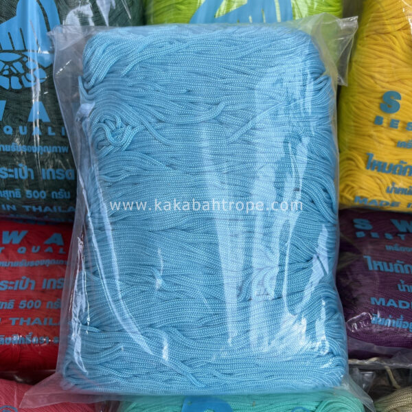 เชือกร่มถักกระเป๋าตราหงส์ สีฟ้าอ่อน สีพื้น