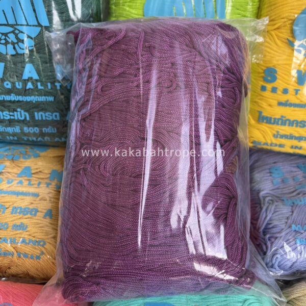 เชือกร่มถักกระเป๋าตราหงส์ สีม่วงมังคุด สีพื้น