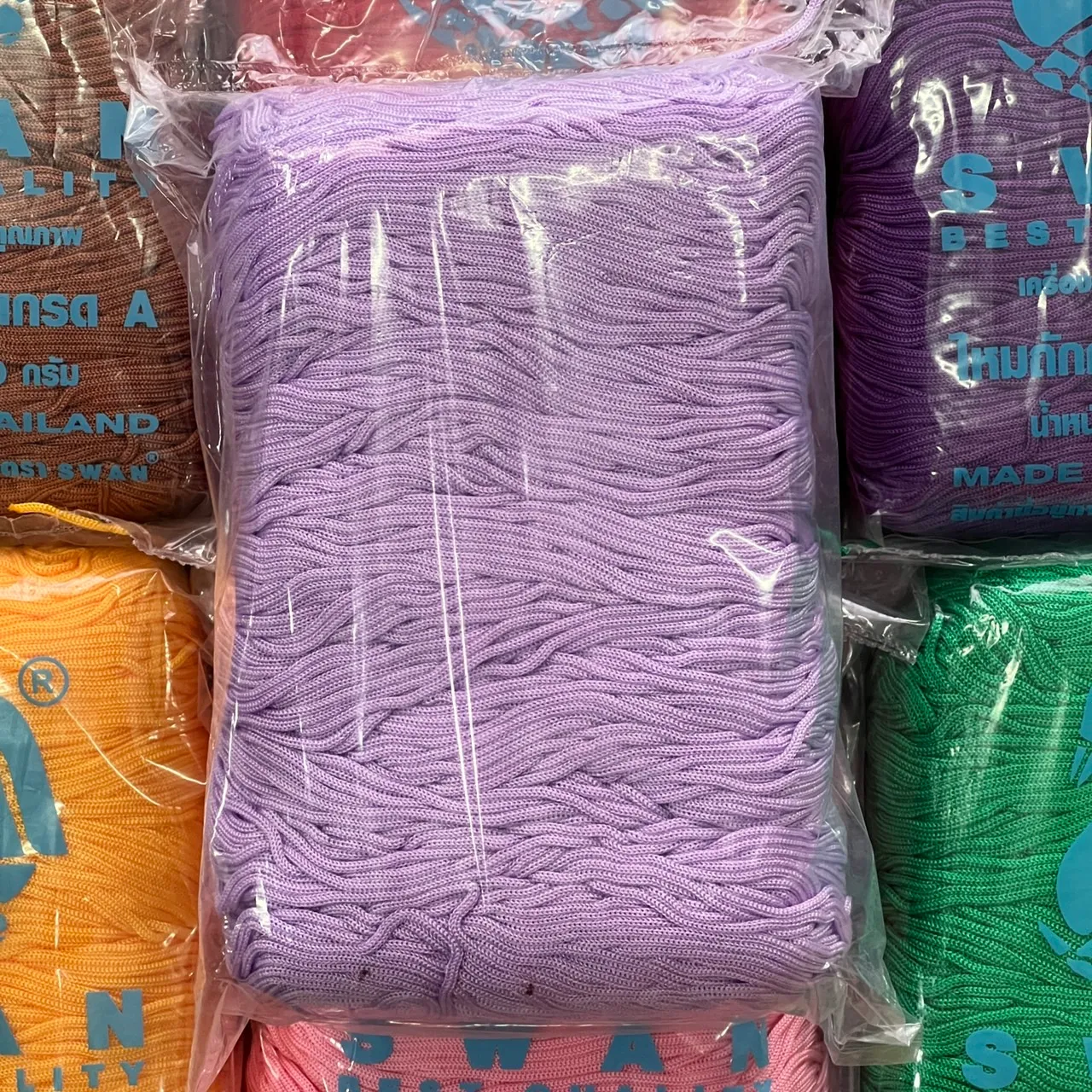 เชือกร่มถักกระเป๋า ไหมถักโครเชต์ ตราหงส์ สีม่วงซูกัส